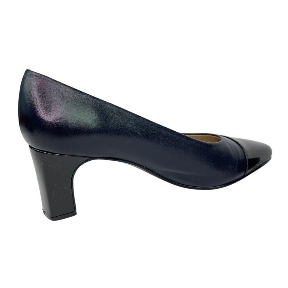 Etienne Aigner Navy Blue Leather Brown Toe Pumps Heels Women's Sz 8.5 M - Picture 15 of 16